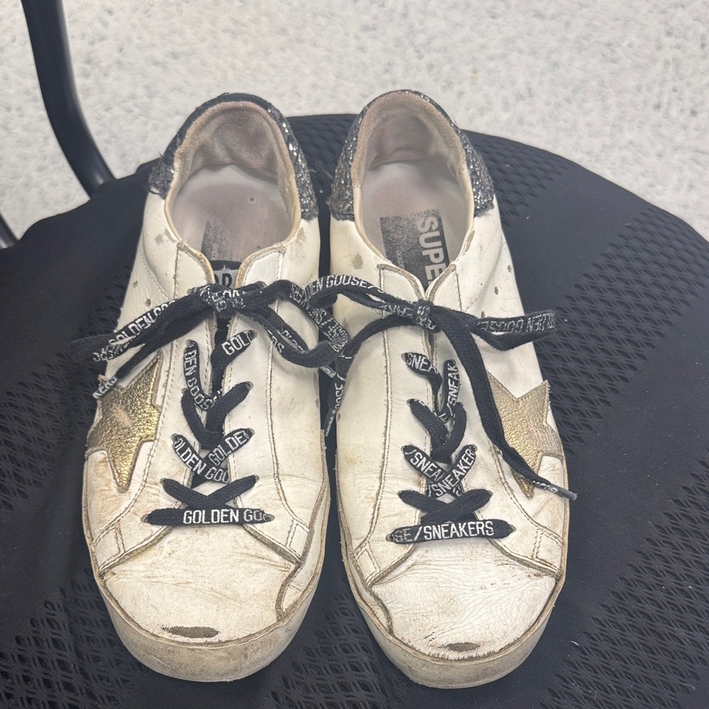 Golden Goose Women's White and Gold Star Sneakers